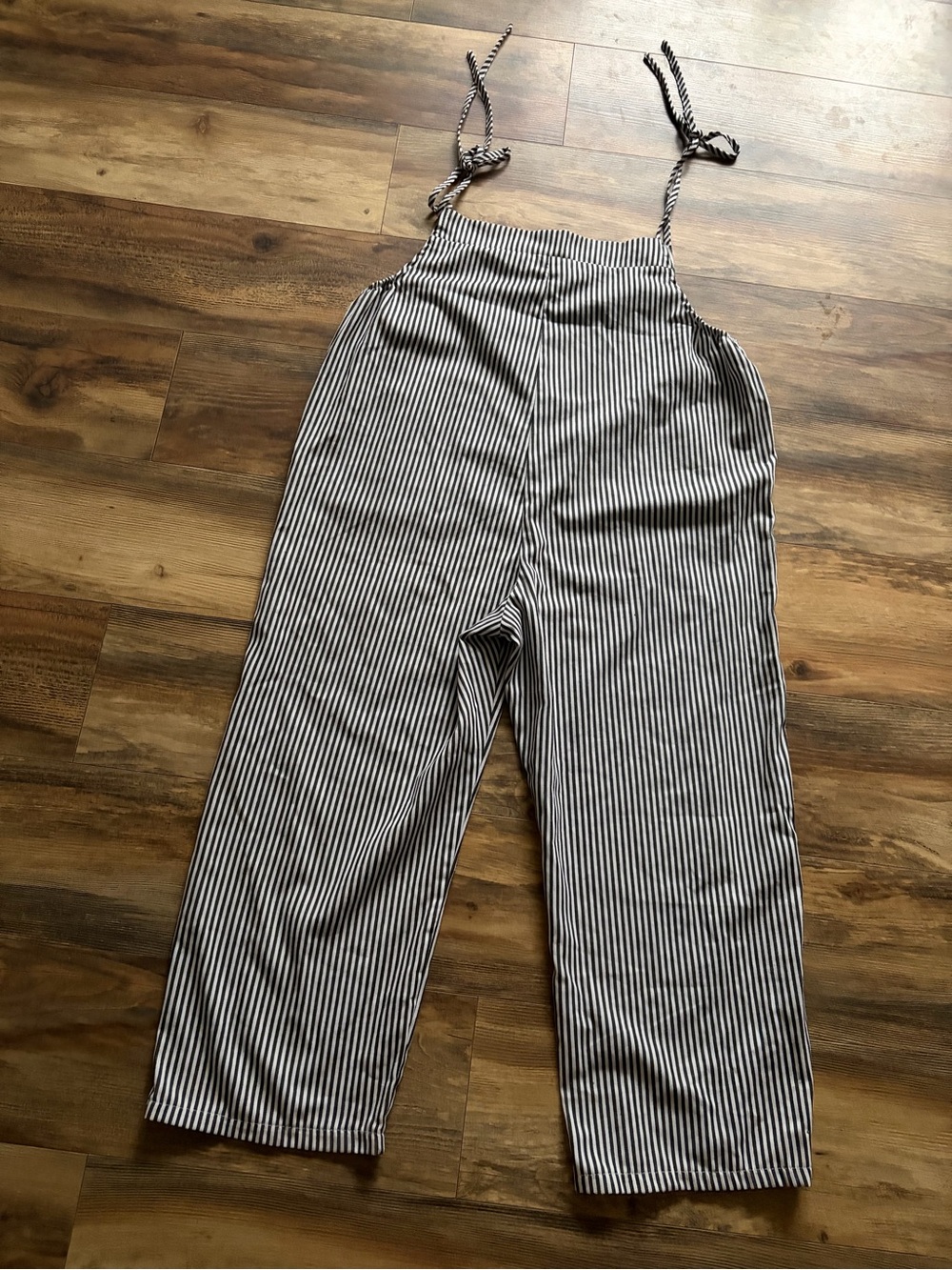 Black & White Striped Tie-Shoulder Jumpsuit